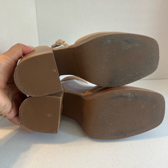 Seychelles Gleaming Leather Platform Mary Jane block Heels Square toe Nude 9 - Picture 13 of 14